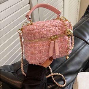 Chic Pink & Metallic Multi Tweed Vanity Crossbody Bag OS New